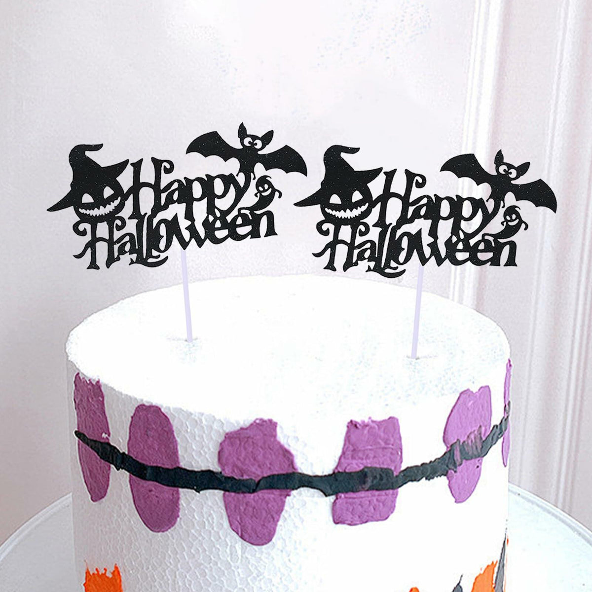 Totelux Halloween Cake Toppers 10Pcs Black Pumpkin Bat Ghost Glitter