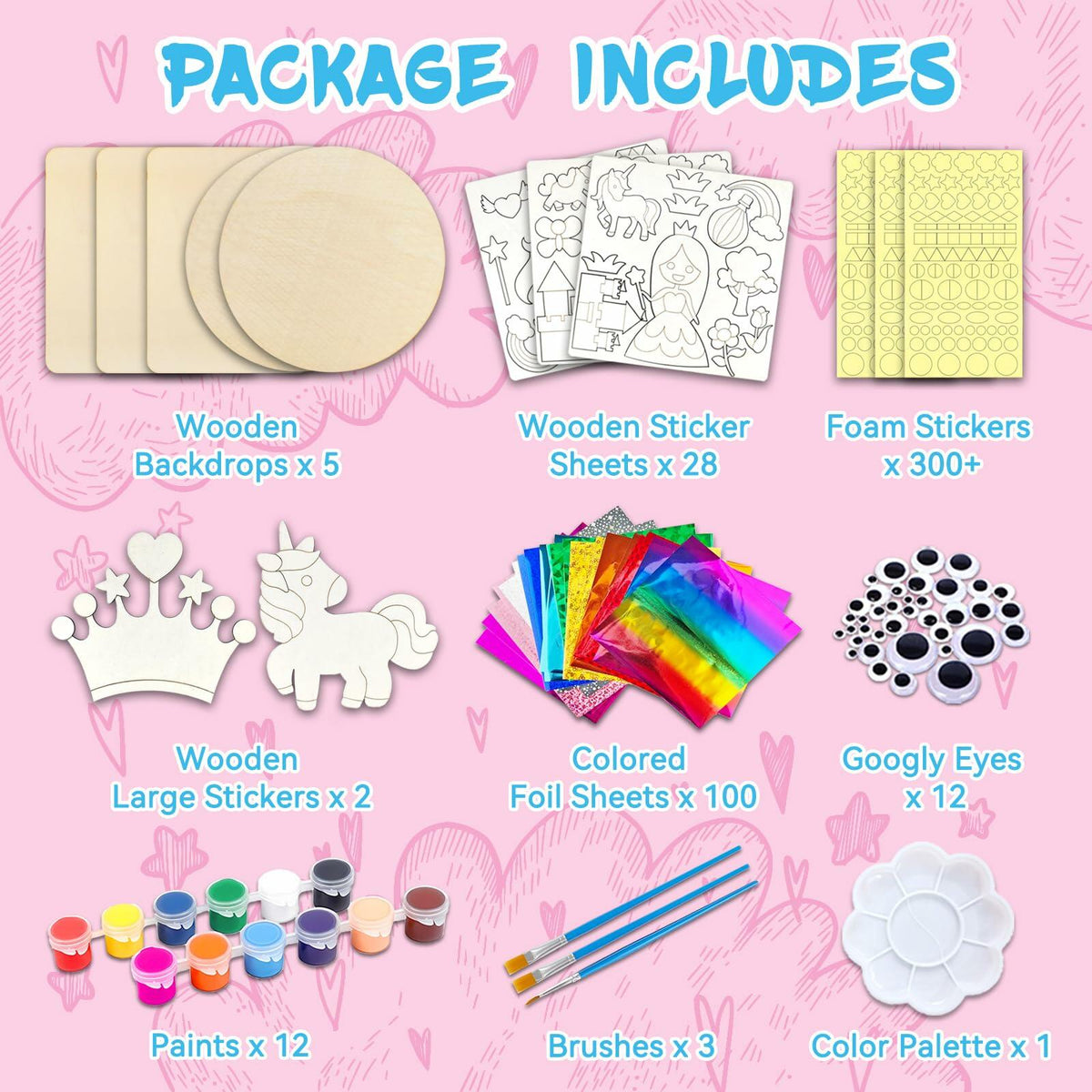 Wooden Foil Art Crafts DIY Unicorn & Princess Painting Kit for Kids Ages 5-12