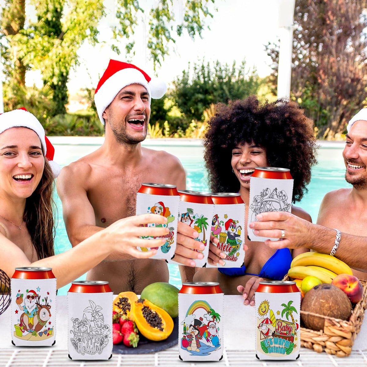 HOWAF 8pcs Christmas Coloring Crafts Sleeves for Kids Tropical Fun