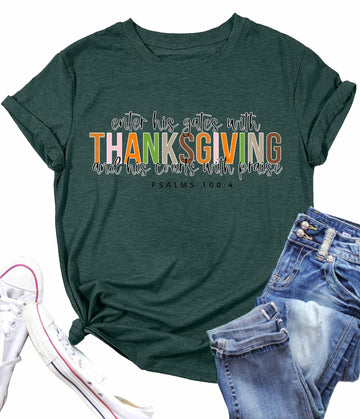 ELDPS Thanksgiving Women Casual Fall Thankful Shirt Size L