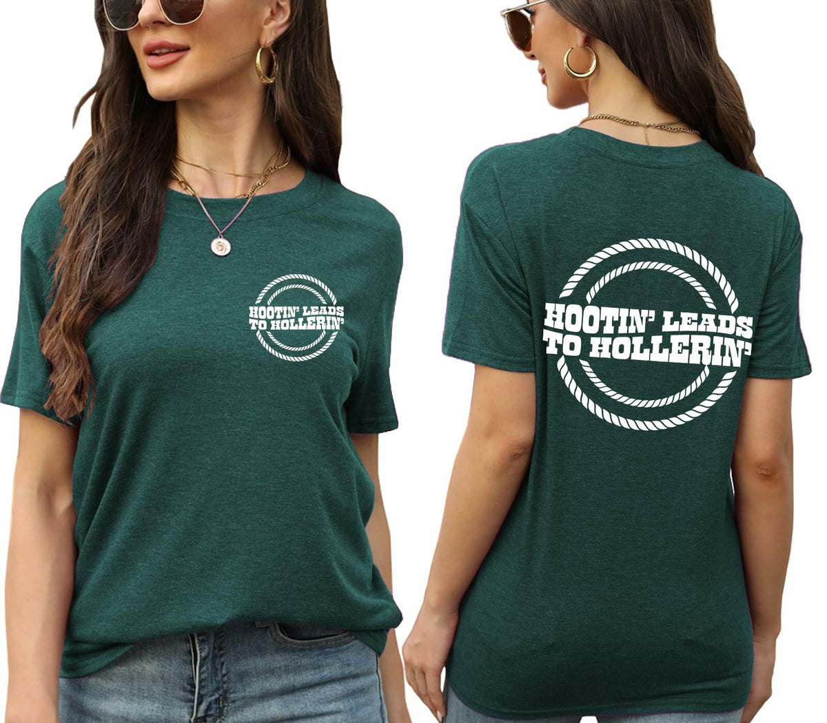 RUSASKO Womens Hootin' Leads to Hollerin' T-Shirt Dark Green Size XXL