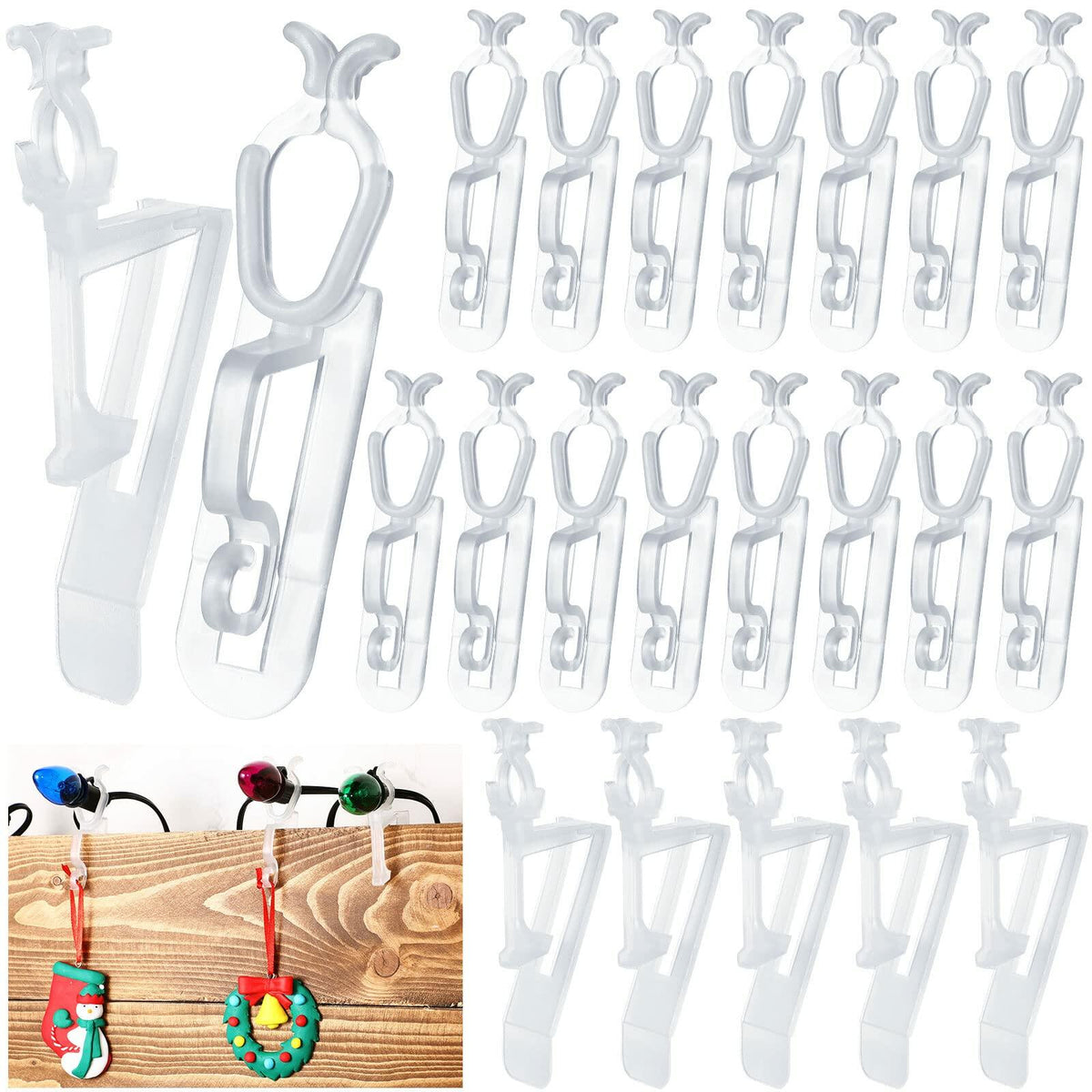 Queekay 30 Pack Clear Christmas Light Clips Universal Outdoor Gutter Shingle
