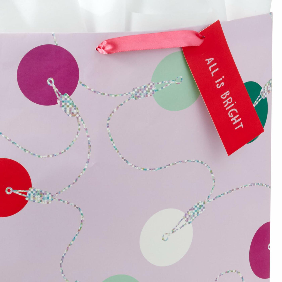 Hallmark 15" Extra Large Holiday Gift Bag Trendy Lights Pink with Tissue & Tag