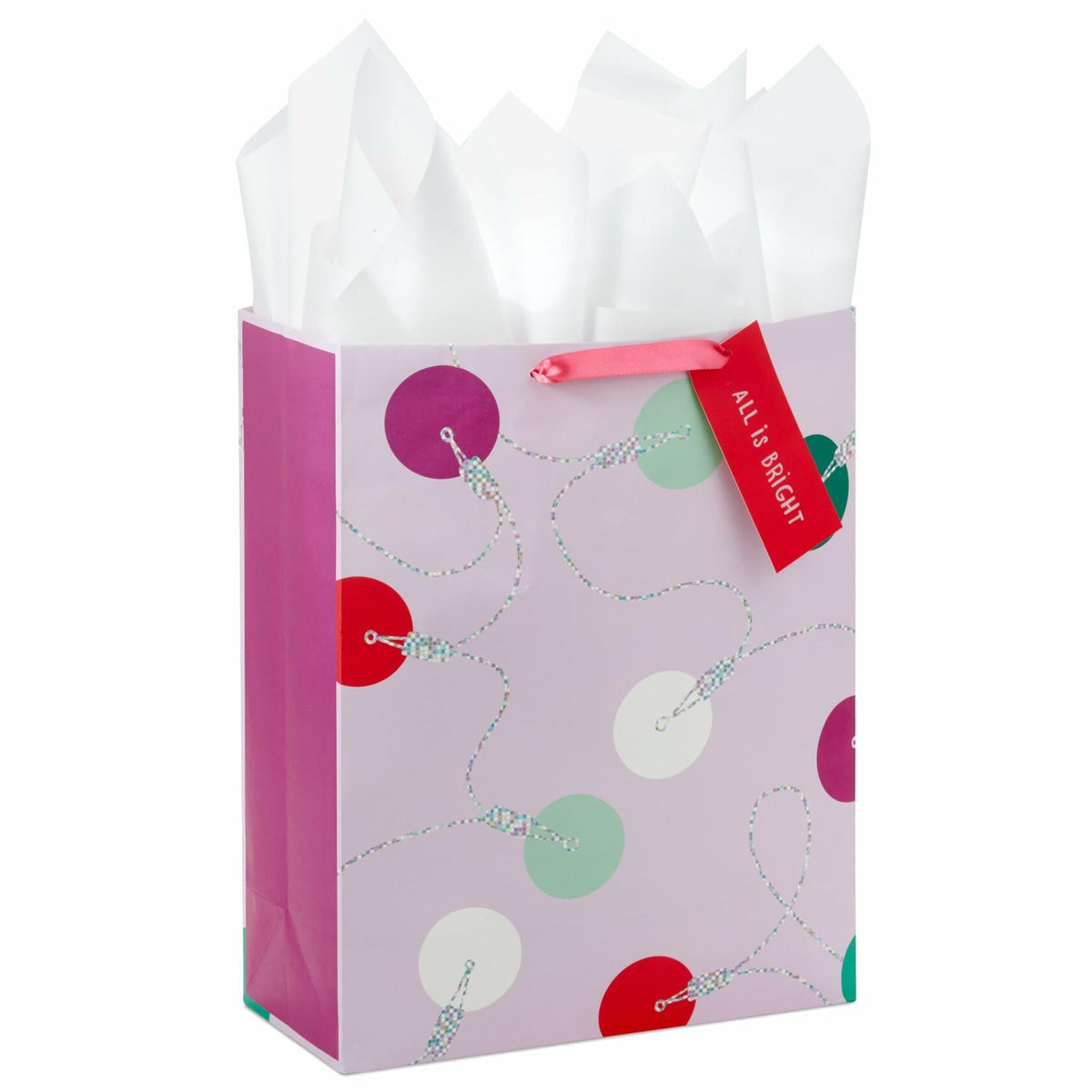 Hallmark 15" Extra Large Holiday Gift Bag Trendy Lights Pink with Tissue & Tag