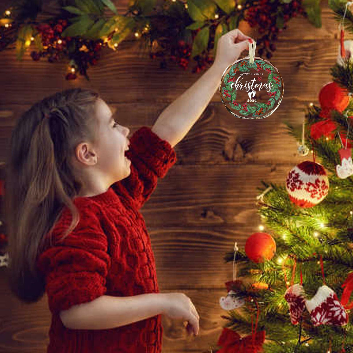 First Christmas Ornament 2024 Clear Glass Newborn Baby Keepsake Girls Boys