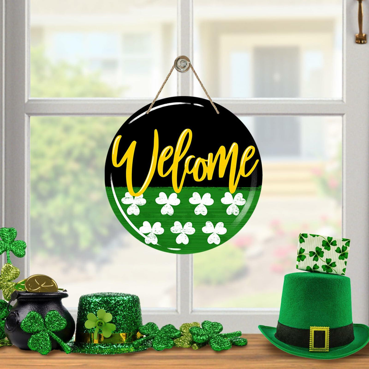 Bolisom St. Patrick's Day Shamrock Wood Door Sign Outdoor Porch Decor