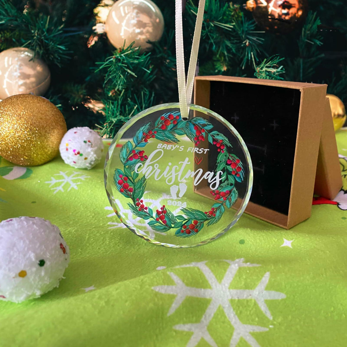 First Christmas Ornament 2024 Clear Glass Newborn Baby Keepsake Girls Boys