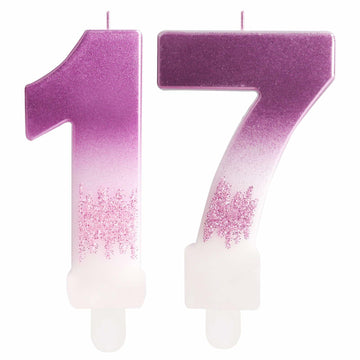 Zi Lan MGJJB-17 Rose Pink Gradient Number 17 Birthday Candle Cake Topper