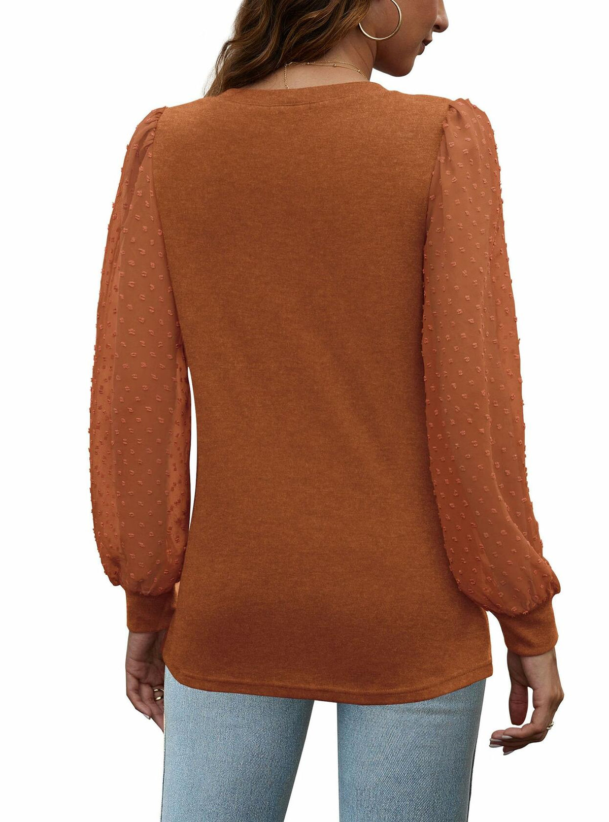 OFEEFAN Womens Puff Sleeve Top Caramel Long Sleeve Size S