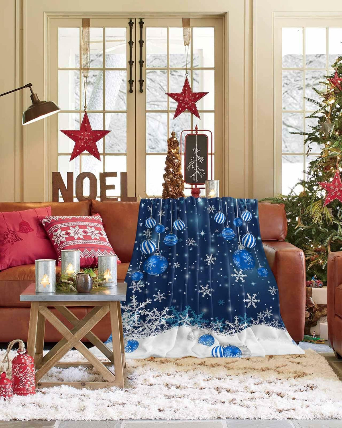 Blue Snowflake Christmas Throw Blanket Soft Cozy Fleece 40x60 Inch