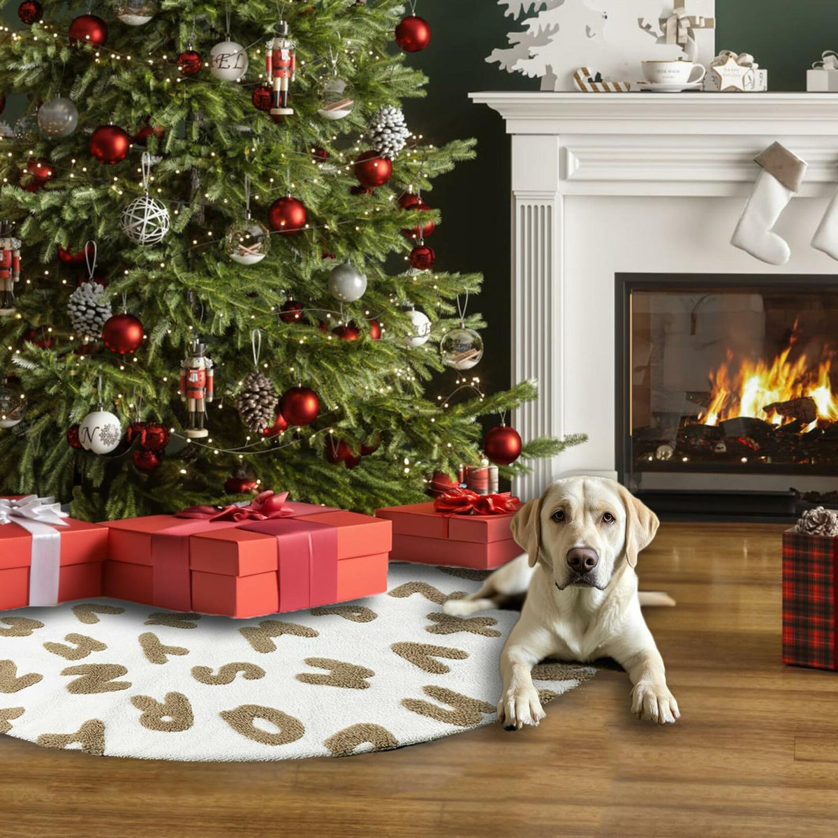 AISENO 48 Inch White Plush Alphabet Christmas Tree Skirt Faux Fur Decor