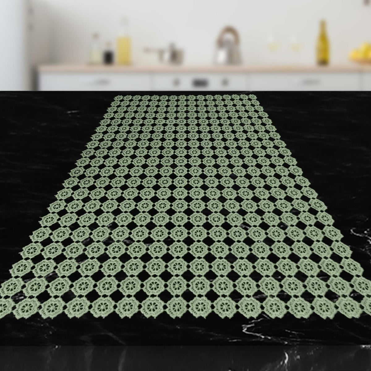 Elegant Comfort Table Runner Green Crochet Luxury Embroidery 16x20 Inch
