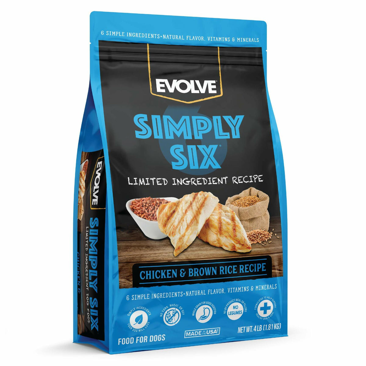 BestBy04/25 Evolve Simply Six Chicken Brown Rice Dog Food 4 lb Bag