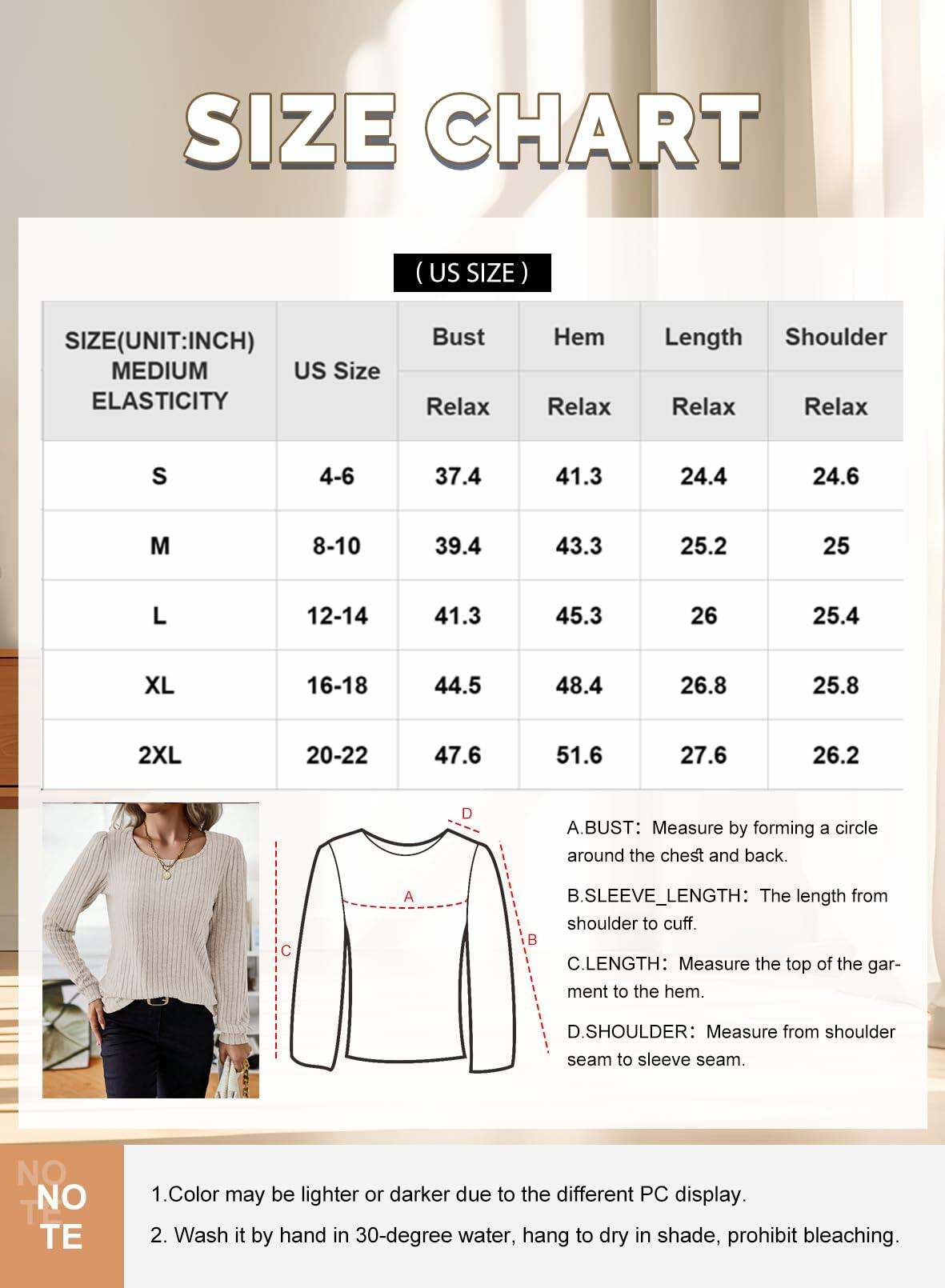 Samefar Womens Long Sleeve Blouse Casual Round Neck Apricot Size S