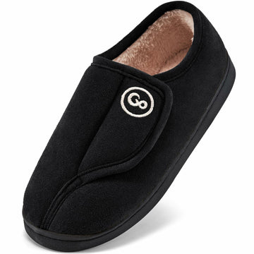HARENCE Women's Adjustable Memory Foam Fur Lined Slippers Black Size 42/43