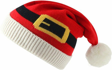INOGIH Christmas Santa Hat Knitted Beanie Pom Pom Winter Cap Unisex - Size M