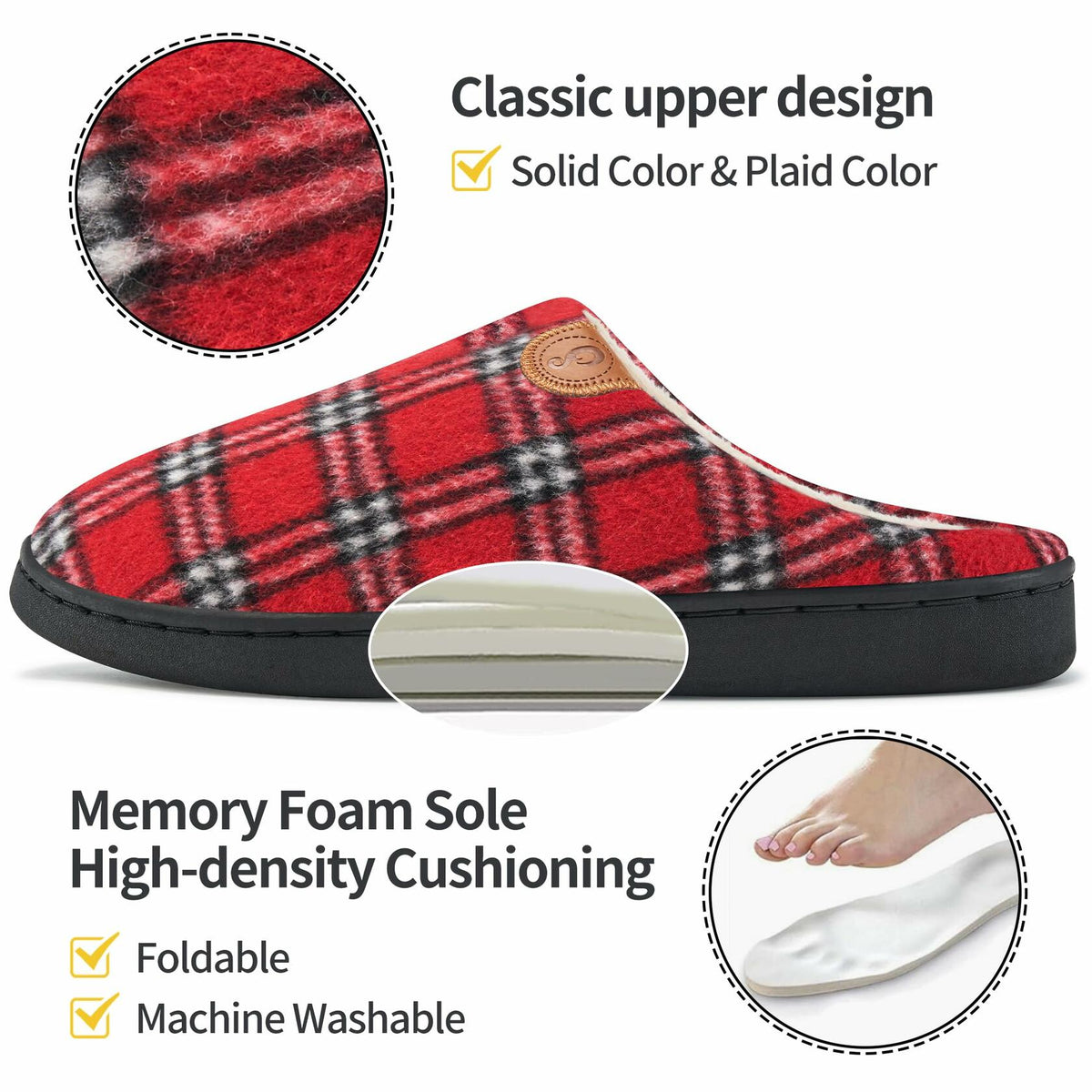 Ablanczoom Unisex Memory Foam House Slippers Slip On Anti Skid Red Size 46/47