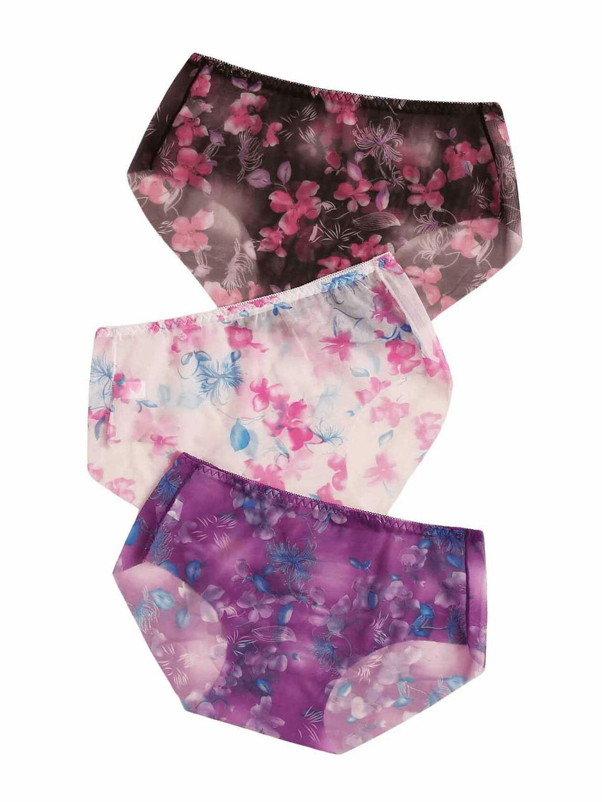 OYOANGLE Women's Floral Print Sheer Panties Mid Waist 3 Pc Multicolor Size L