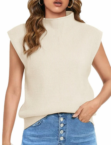 Himosyber Women's Knit Sweater Vest Sleeveless Top Apricot Size XSmall