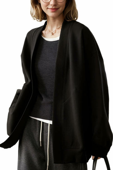 LICOBOD Women's Lightweight Cotton Open Front Hoodie Coat Black, Size L