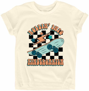FAYALEQ Rollin Into Kindergarten Shirt Beige Kids Tee -  Size 5-6