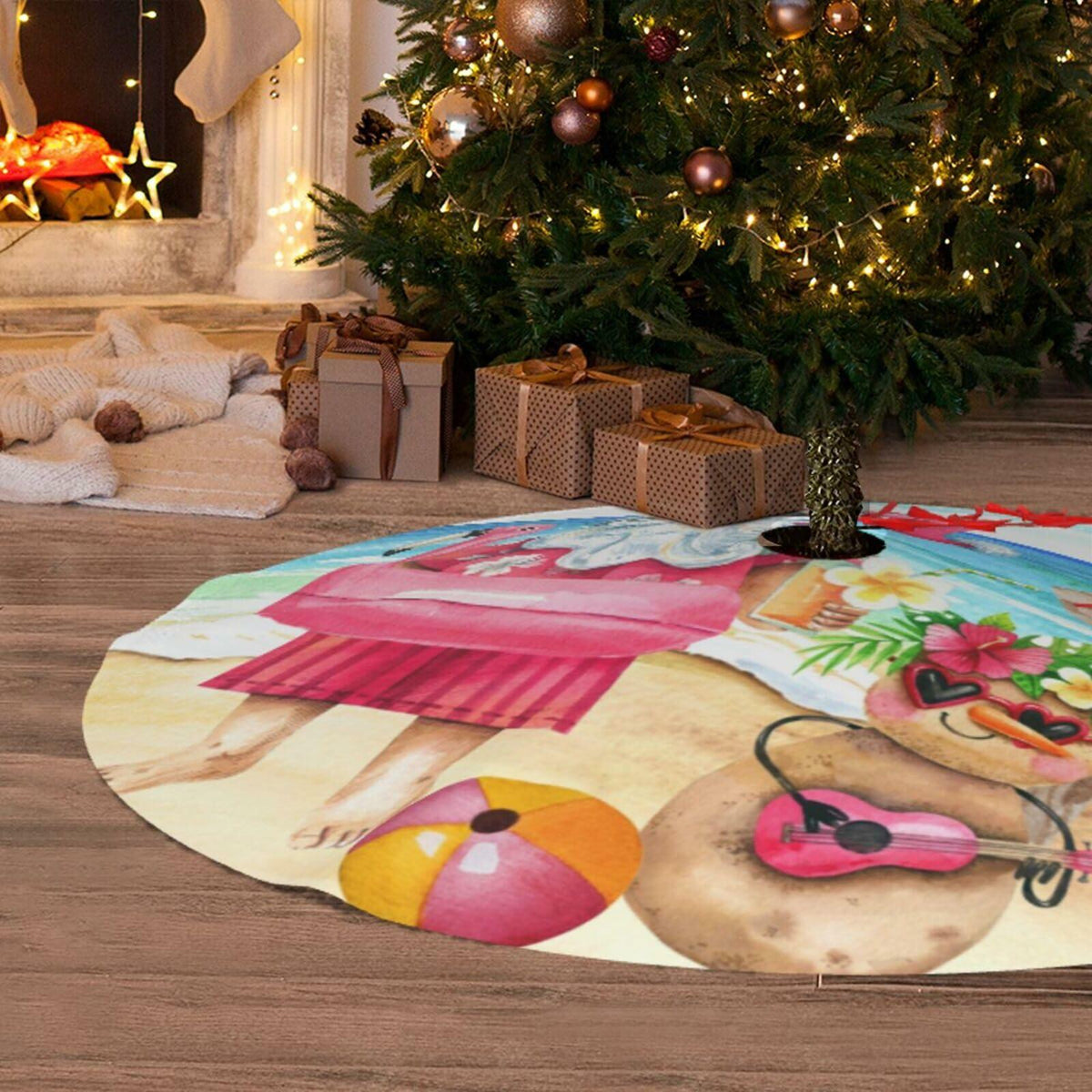 Mele Kalikimaka 36" Christmas Tree Skirt Soft Holiday Decor Xmas