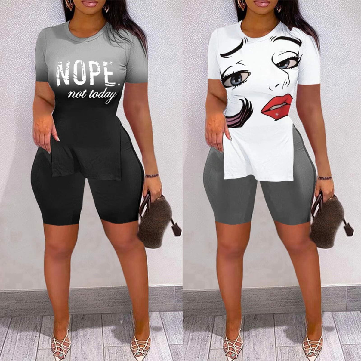 MRSYVES 2PC White Pullover & Leggings Set Short Sleeve Size S