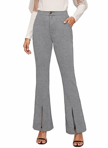 EVALESS Business Dress Work Pants High Waisted Slim Flare Dark Grey Size M