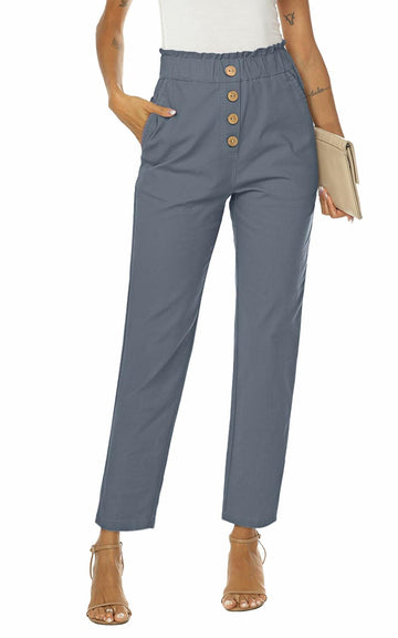 NIMIN Women's High Waisted Paper Bag Work Pants Blue Grey Size 2XL