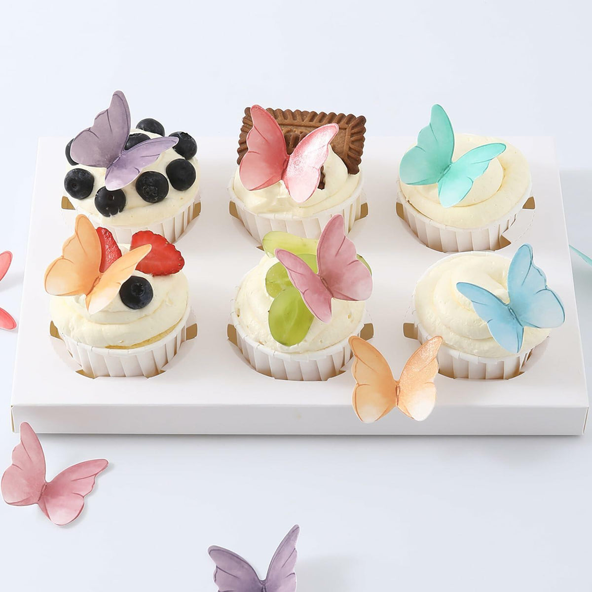 THJ 48Pcs Edible Wafer Paper Butterflies Cake Decoration Mix Color