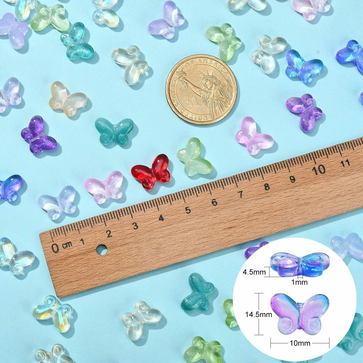 DanLingJewelry 100 pcs Random Color Glass Butterfly Beads for Jewelry Crafts