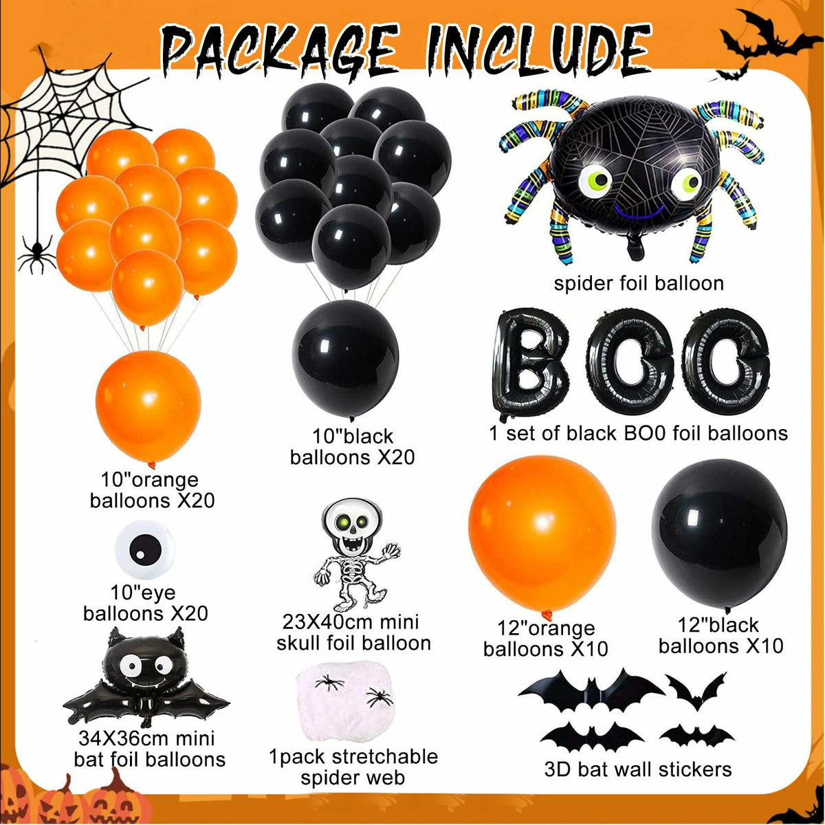 Halloween DIY Party Supplies Arch Kit with Cobweb BOO Spider Skeleton Balloons