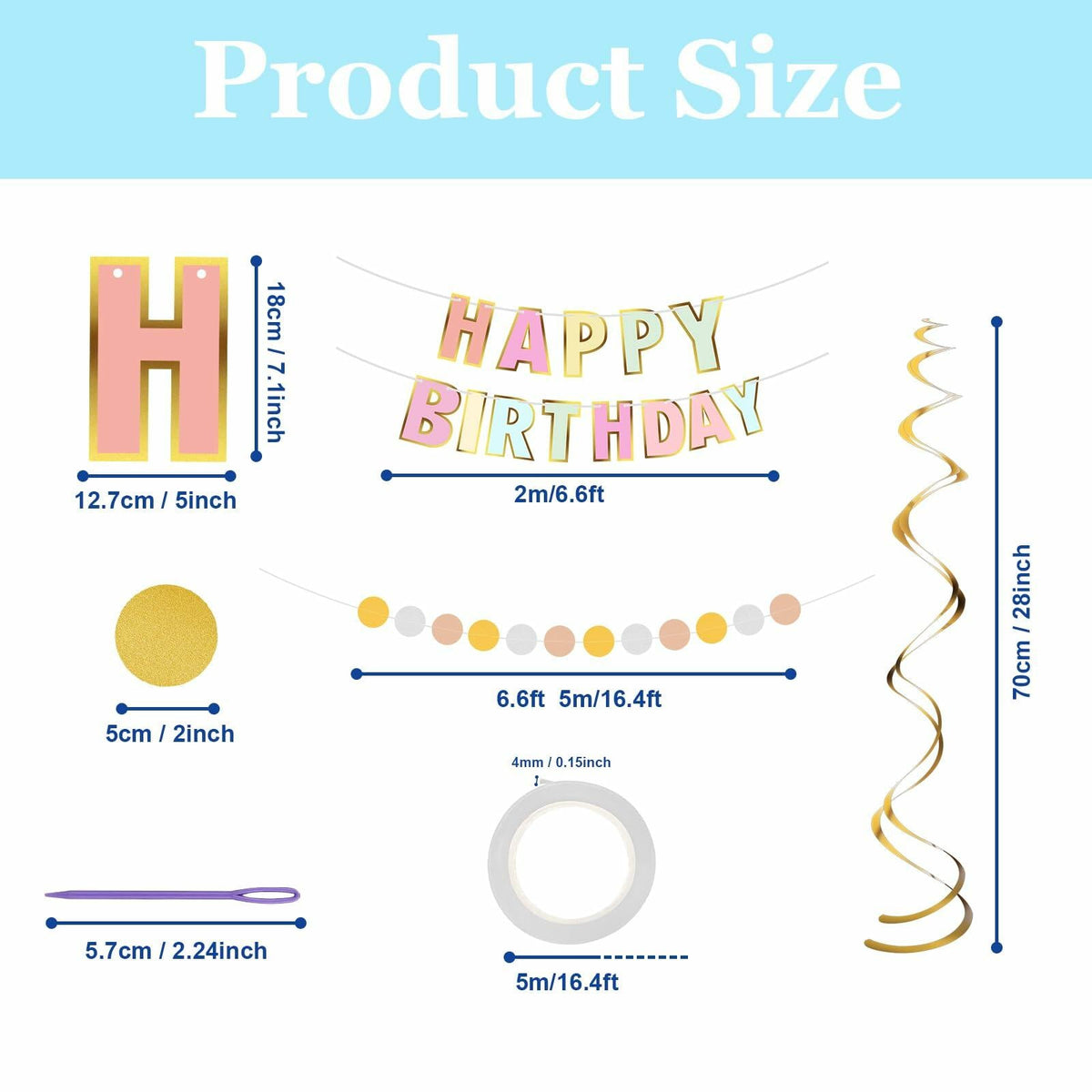 Pastel Happy Birthday Banner Macaron Garland 18pcs Rainbow Colors Decor