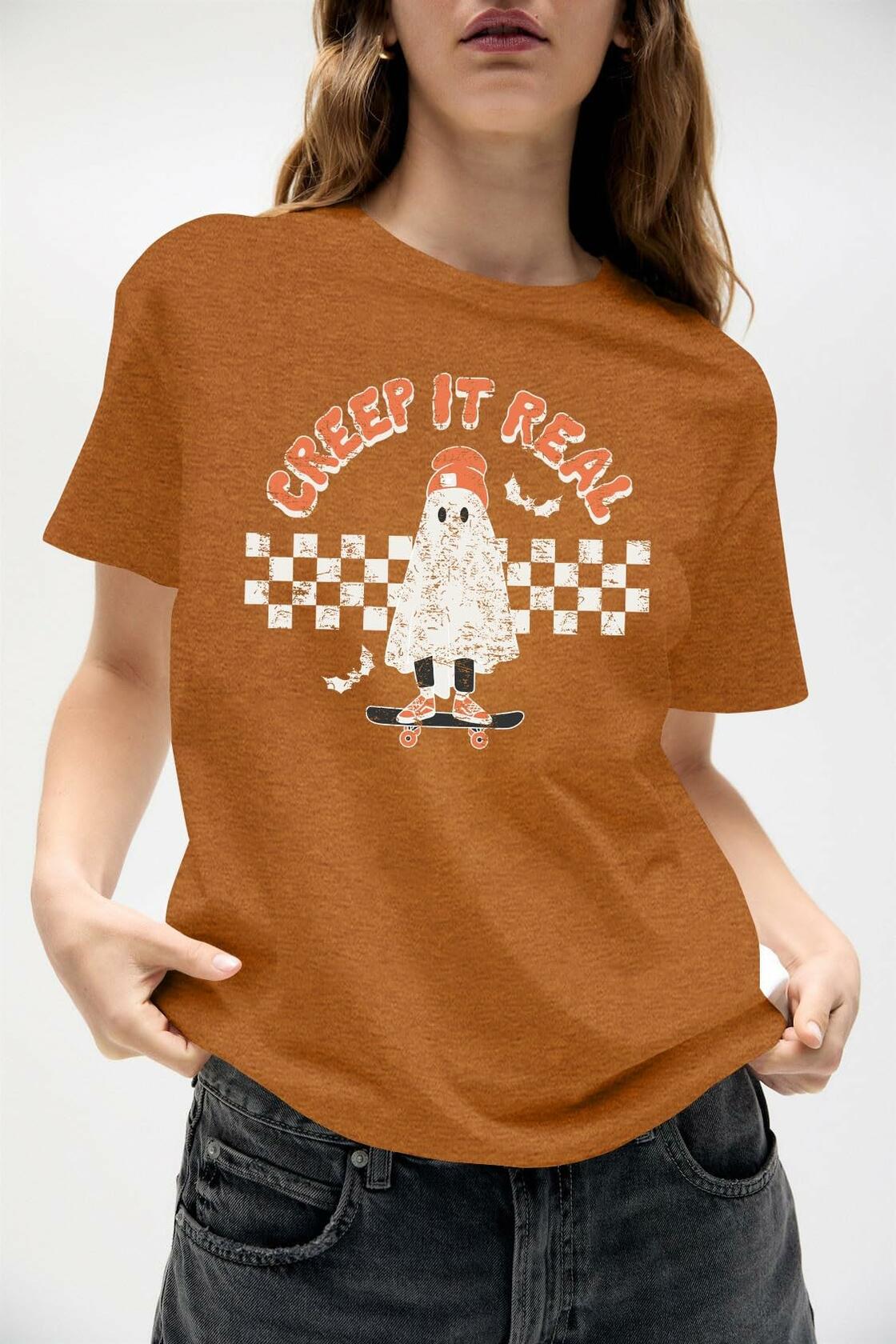 HQP Halloween Ghost T-Shirt Women Brown Size S