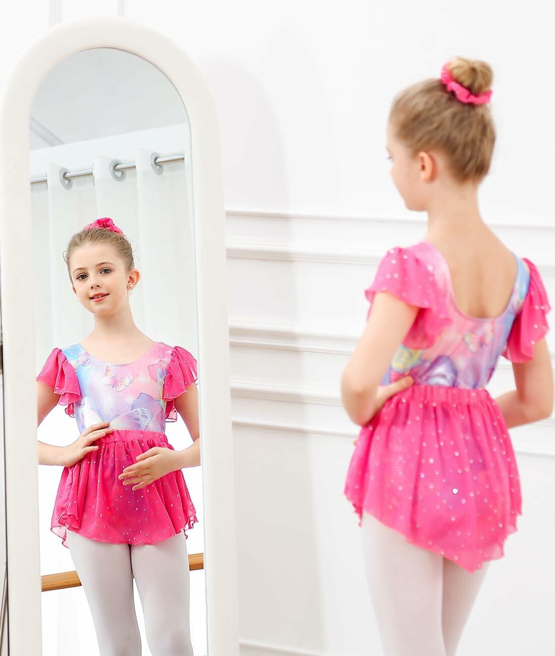 Idgreatim Girls Dance Leotard Butterflies Ballet Outfit with Skirt Size 8-9