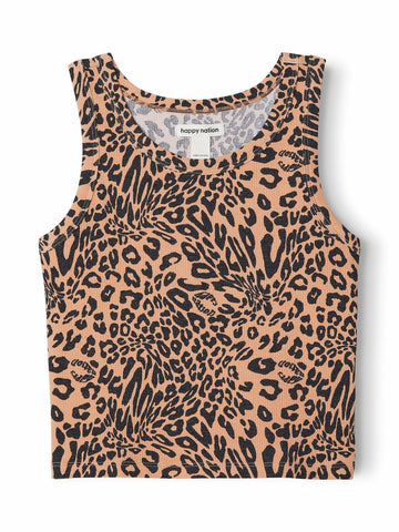 Happy Nation Fitted Ribbed Tank Ginger Leopard Size M