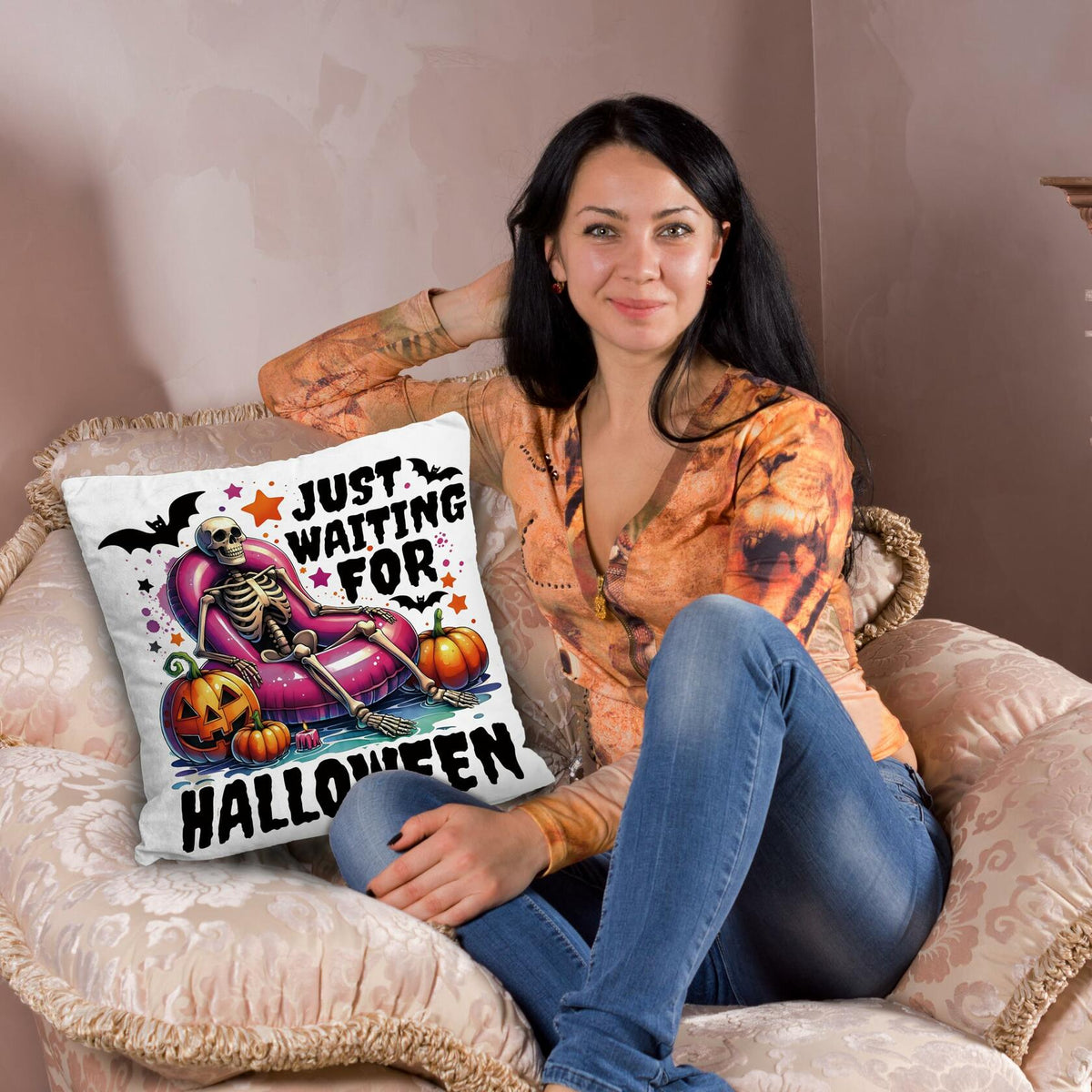 Nogrit Halloween Pumpkin Skeleton Pillow Covers 18x18 Orange 2 Pack