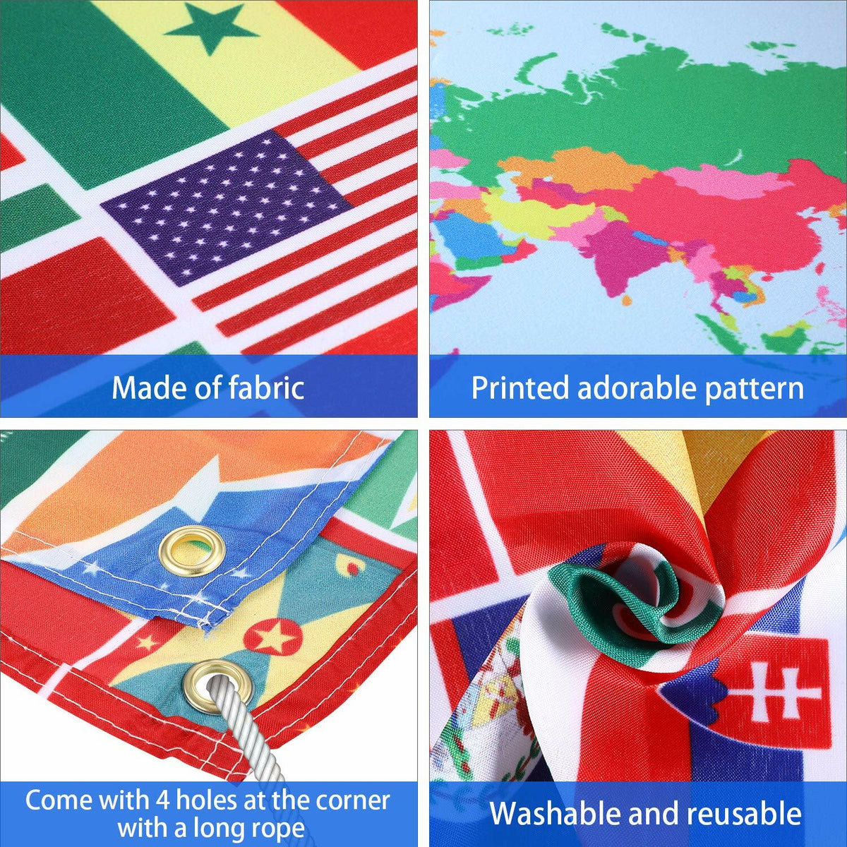 Maitys World Flags Banner Country Flags Backdrop with Brass Grommets