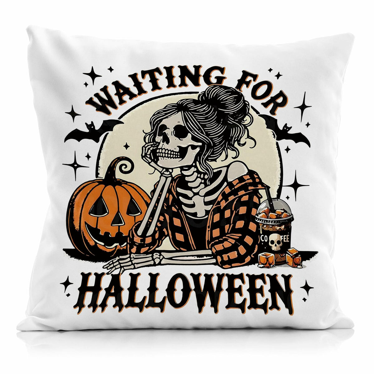 Nogrit Halloween Pillow Cover 18x18 Gothic Plaid Skeleton Pumpkin Black