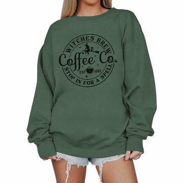 IZYJOY Witches Brew Coffee Oversized Sweatshirt Women Green Size Small
