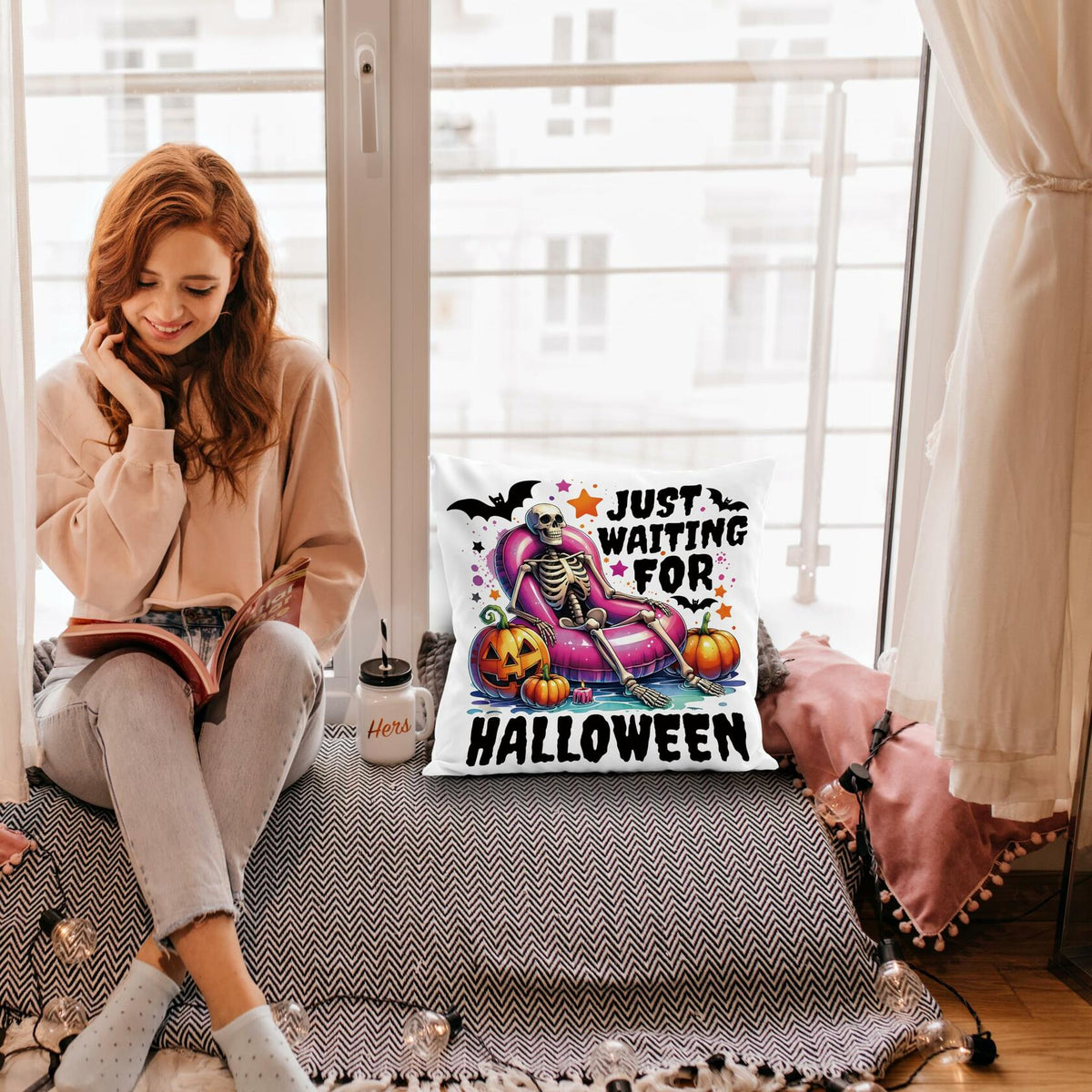 Nogrit Halloween Pumpkin Skeleton Pillow Covers 18x18 Orange 2 Pack