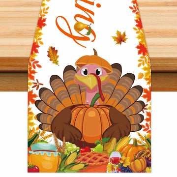 Happy Thanksgiving Turkey Table Runner Oxford 70.86x13.77in Pumpkin Maple