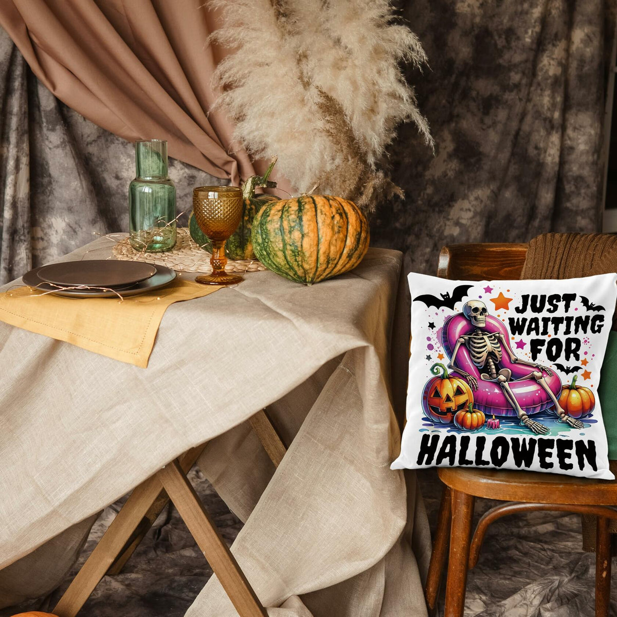 Nogrit Halloween Pumpkin Skeleton Pillow Covers 18x18 Orange 2 Pack