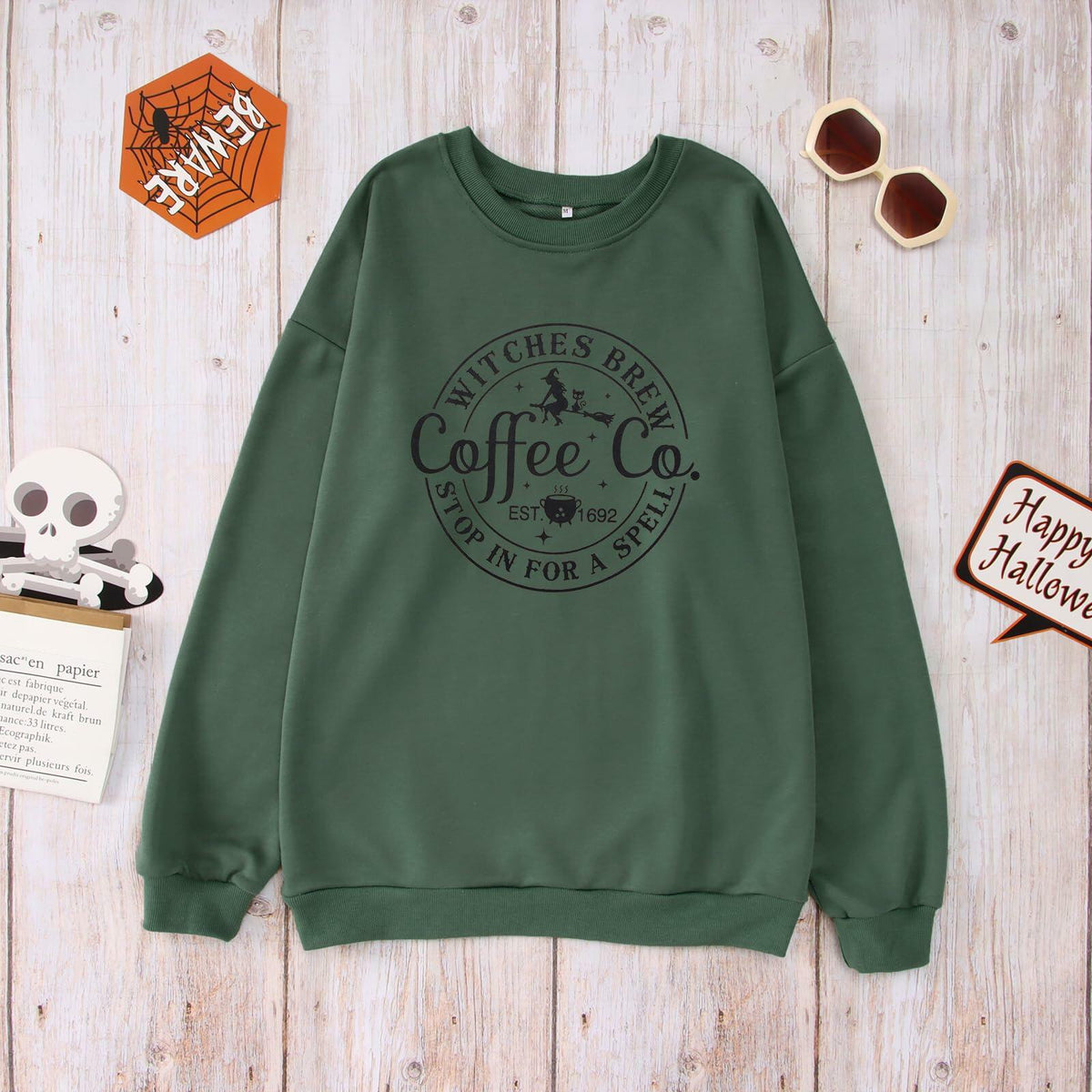IZYJOY Witches Brew Coffee Oversized Sweatshirt Women Green Size Small