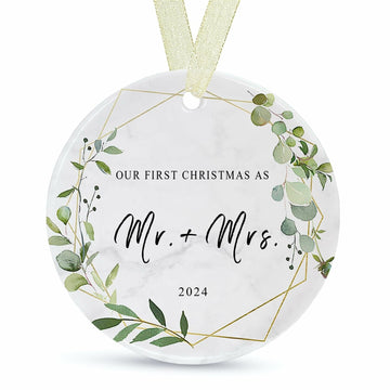 First Christmas as Mr and Mrs Ornament 2024 Ceramic Hanging 2.9"