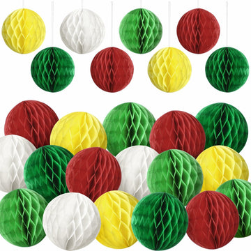 Watersay 30 Pcs 3" Christmas Paper Honeycomb Balls Decoration Classic Color
