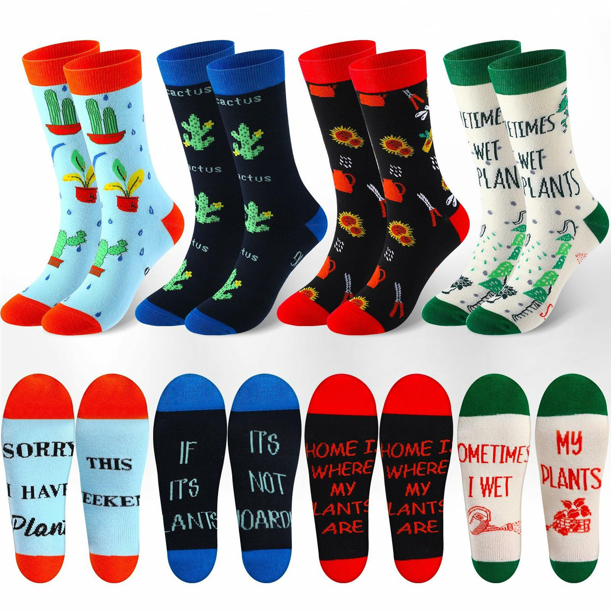 Suhine Women's Christmas Cactus Crew Socks Holiday Gifts 4 Pairs - One Size