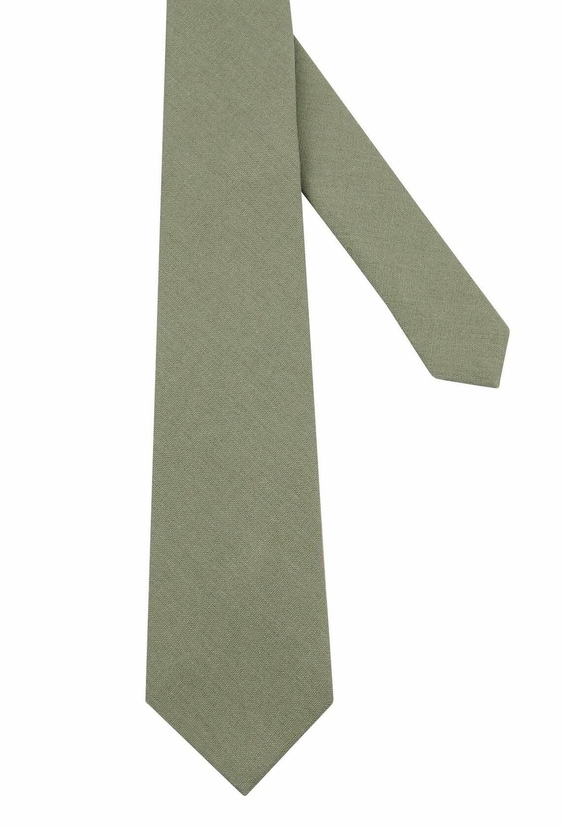 Mens Solid Linen Tie and Pocket Square Set Extra Long Sage Green Size Regular
