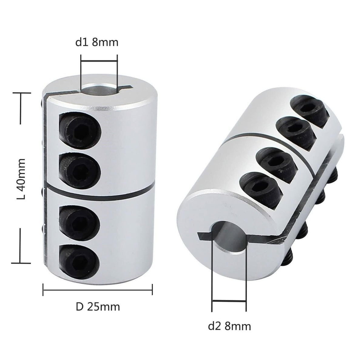 TA-VIGOR 8mm to 8mm Shaft Coupling D25xL40mm Aluminum Alloy Rigid Coupler