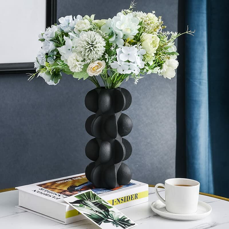 Ceramic Flower Vase 9-Inch Black Modern Farmhouse Decor Small